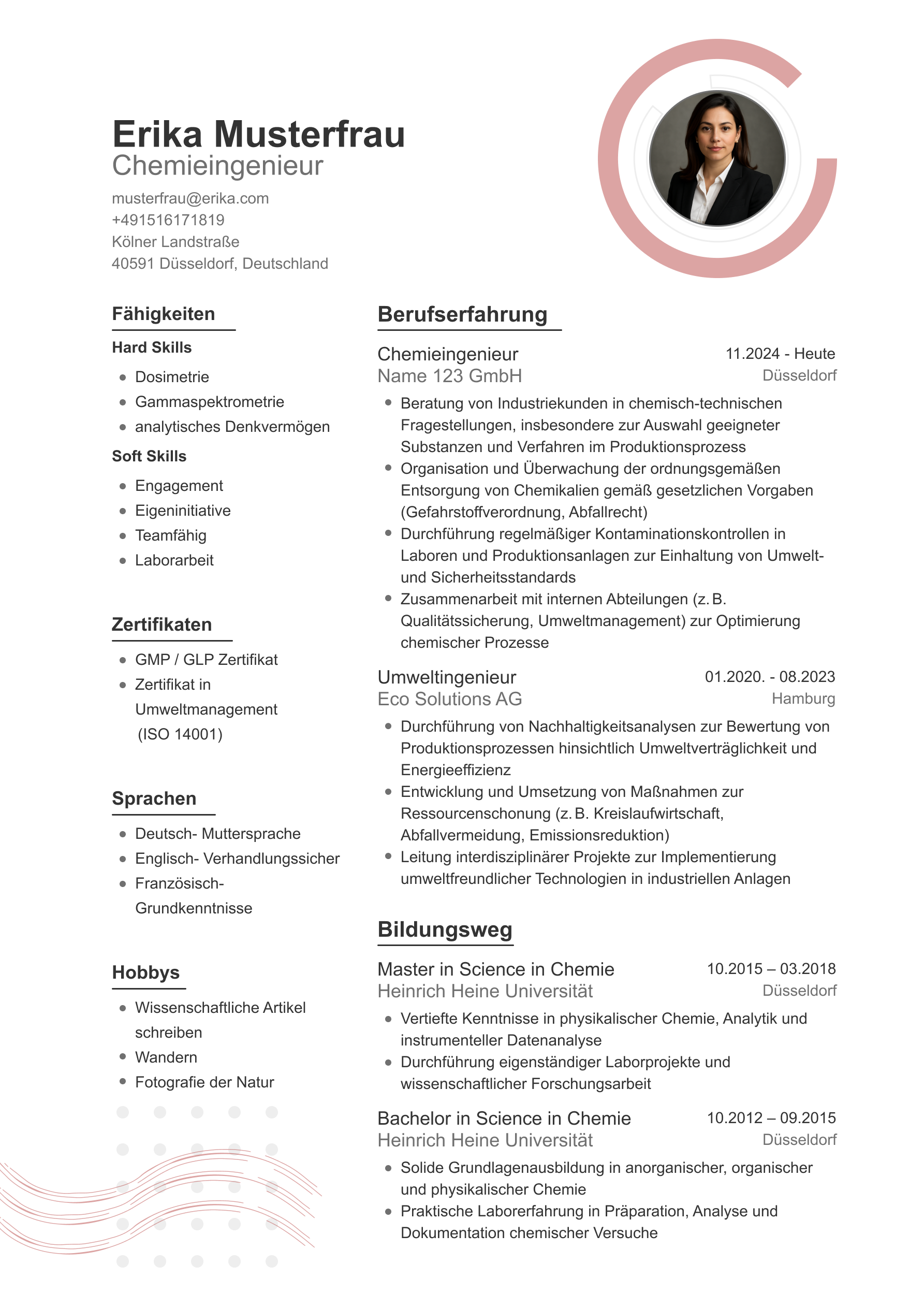 Creative Resume Beispiel-Lebenslauf mit kreativem, zweispaltigem Design und farblich abgesetzten Mustern