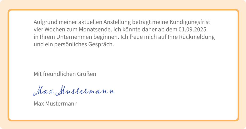 Schlusssatz einer Bewerbung mit Grußformel und Unterschrift